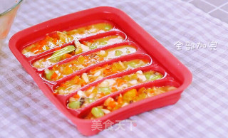 蔬菜蛋肠 宝宝辅食，口蘑+胡萝卜+黄椒+毛豆+鸡蛋+藕粉的做法步骤：7