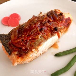 快手煎厚三文鱼排的做法步骤：3