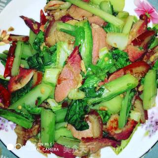 小白菜炒腊肉的做法步骤：9
