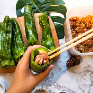 有荤有素手残也会做的下饭菜--青椒塞肉的做法步骤：8