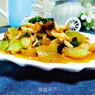 蘑菇拌油菜的做法步骤：5