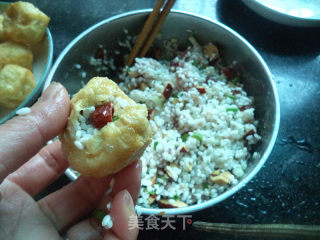 香甜糯米酿炸豆腐的做法步骤：4