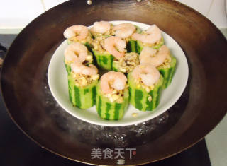 虾仁蒜蓉XO酱蒸丝瓜的做法步骤：6