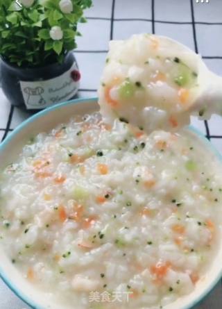 西兰花萝卜虾仁粥的做法步骤：6