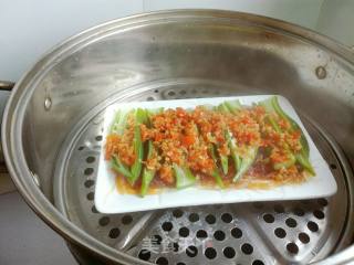 #蒸菜#剁椒蒜蓉粉丝蒸秋葵的做法步骤：11