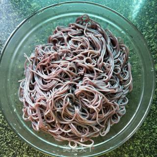 蒜苔炒黑米粉的做法步骤：1