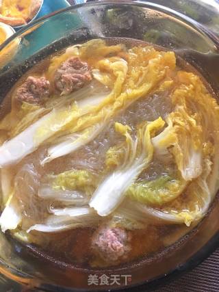 娃娃菜粉丝丸子汤的做法步骤：5