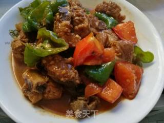 青椒西红柿焖排骨的做法步骤：6