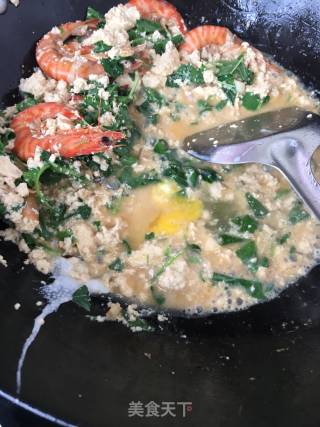 野菜基围虾刨豆腐的做法步骤：9