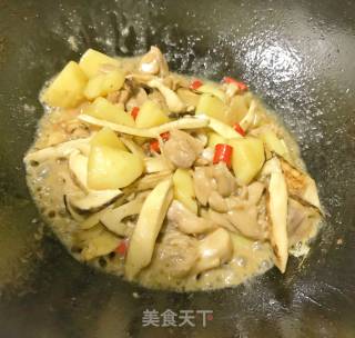 土豆松茸炒鸡腿肉的做法步骤：10