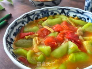 番茄扁尖笋炒丝瓜的做法步骤：9
