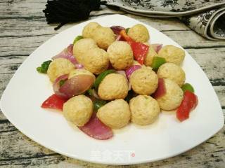 清炒鸡肉豆腐丸子的做法步骤：9