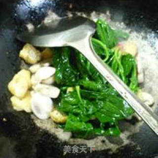 鲜蘑菇油豆腐炒菠菜的做法步骤：8