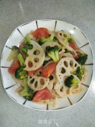 西兰花西红柿炒莲藕的做法步骤：14