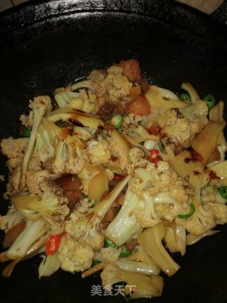 五花肉炒花菜的做法步骤：7