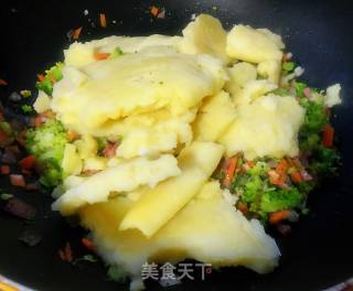 土豆泥虾仁时蔬芝士的做法步骤：9