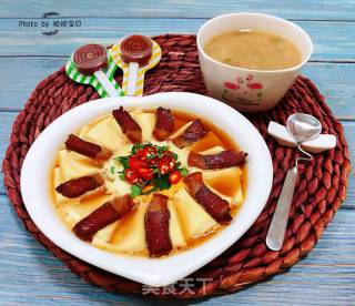 #腊味#腊肉蒸豆腐卧蛋的做法步骤：12