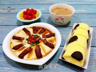 #腊味#腊肉蒸豆腐卧蛋的做法步骤：13