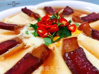 #腊味#腊肉蒸豆腐卧蛋的做法步骤：14