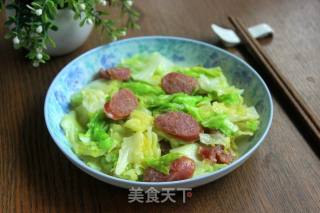 #腊味#香肠炒牛心菜的做法步骤：7