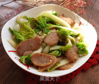 腊味——腊肠炒黄心菜的做法步骤：7