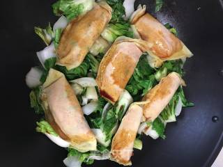家常菜蛋饺烧青菜的做法步骤：7