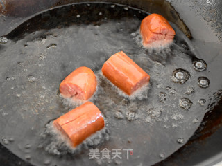 炸黑椒牛肉肠花的做法步骤：5