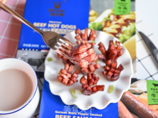 炸黑椒牛肉肠花的做法步骤：6