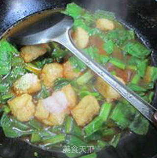 油菜蕻油豆腐鹅血汤的做法步骤：12