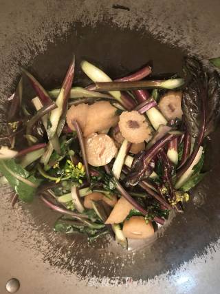 红菜苔炒粽子的做法步骤：4