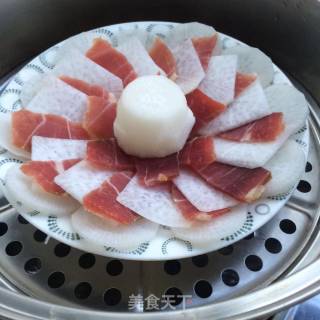 水萝卜蒸火腿的做法步骤：4