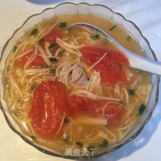 番茄肉片金针菇汤的做法步骤：9