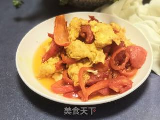 西红柿红椒炒鸡蛋的做法步骤：5