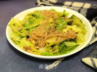 圆白菜炒粉丝肉丝的做法步骤：8