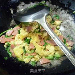 香菜火腿肠炒鸡蛋的做法步骤：10