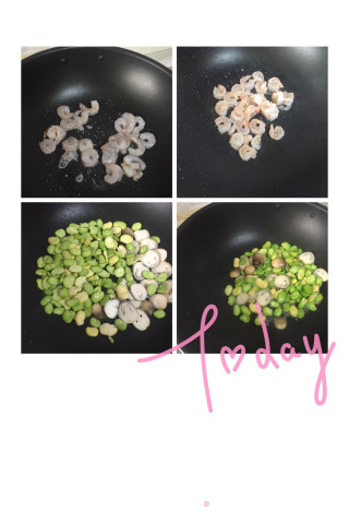 蚕豆瓣草菇炒虾仁的做法步骤：2