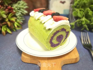 菠菜紫薯蛋糕卷的做法步骤：15