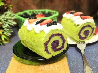 菠菜紫薯蛋糕卷的做法步骤：17