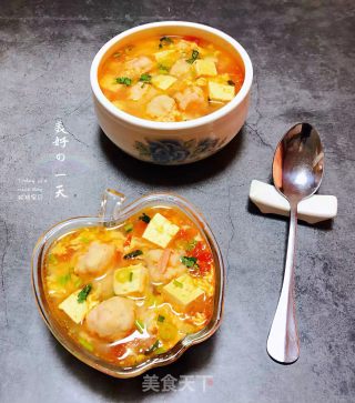 #鸡蛋#虾滑番茄豆腐蛋花羹的做法步骤：12