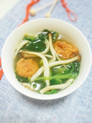 懒人快手汤～青菜蘑菇肉丸汤的做法步骤：6