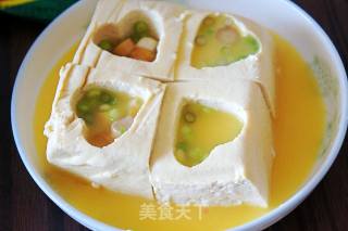 凤尾虾豆腐松茸蒸蛋羹的做法步骤：7