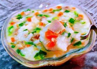 #快手餐#猪头肉韭菜胡萝卜粥的做法步骤：14