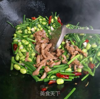 韭菜苔毛豆炒肉丝的做法步骤：8