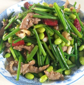 韭菜苔毛豆炒肉丝的做法步骤：9