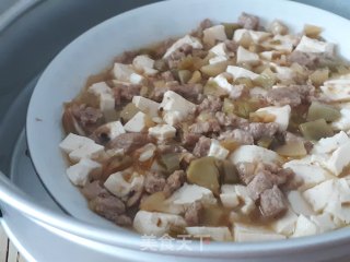 榨菜肉末蒸豆腐的做法步骤：7