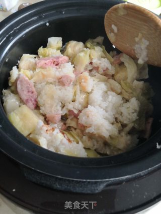 腊肠包菜饭的做法步骤：8