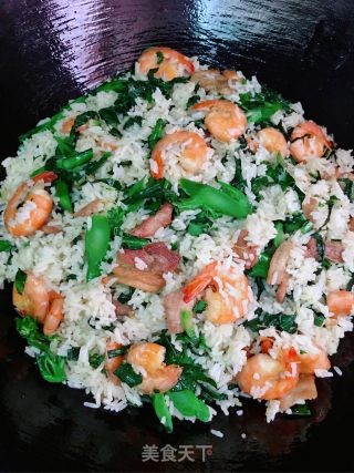 鲜虾五花肉芥蓝炒饭的做法步骤：14