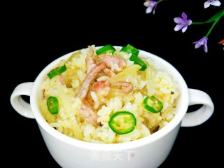 “ 榨菜 ”榨菜肉丝炒饭的做法步骤：1