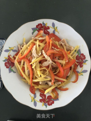 红椒土豆炒肉丝的做法步骤：5