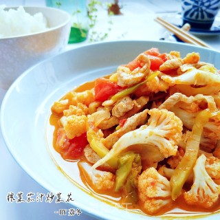 超级下饭的榨菜茄汁炒菜花的做法步骤：14